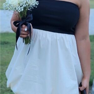Black and White Strapless Dress